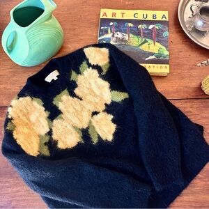 Sezane Joko Wool Mohair Crew Neck Floral Sweater